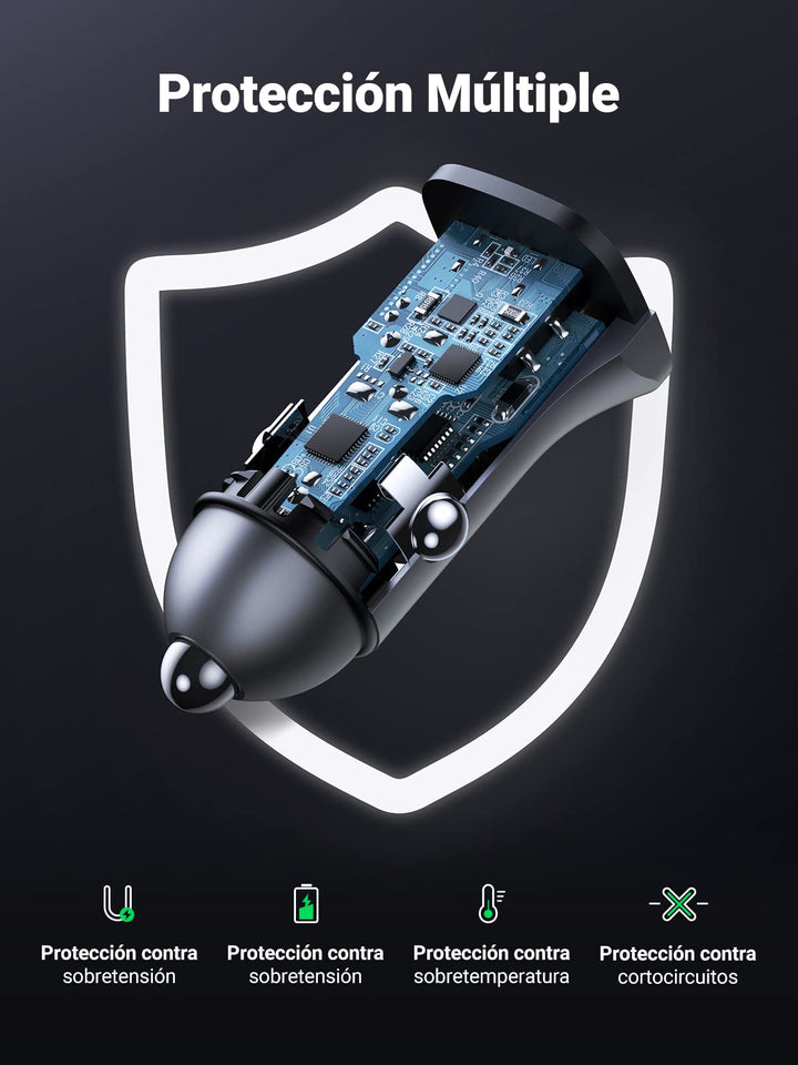 UGREEN 30W Cargador de Coche USB C USB A con Cable 1M