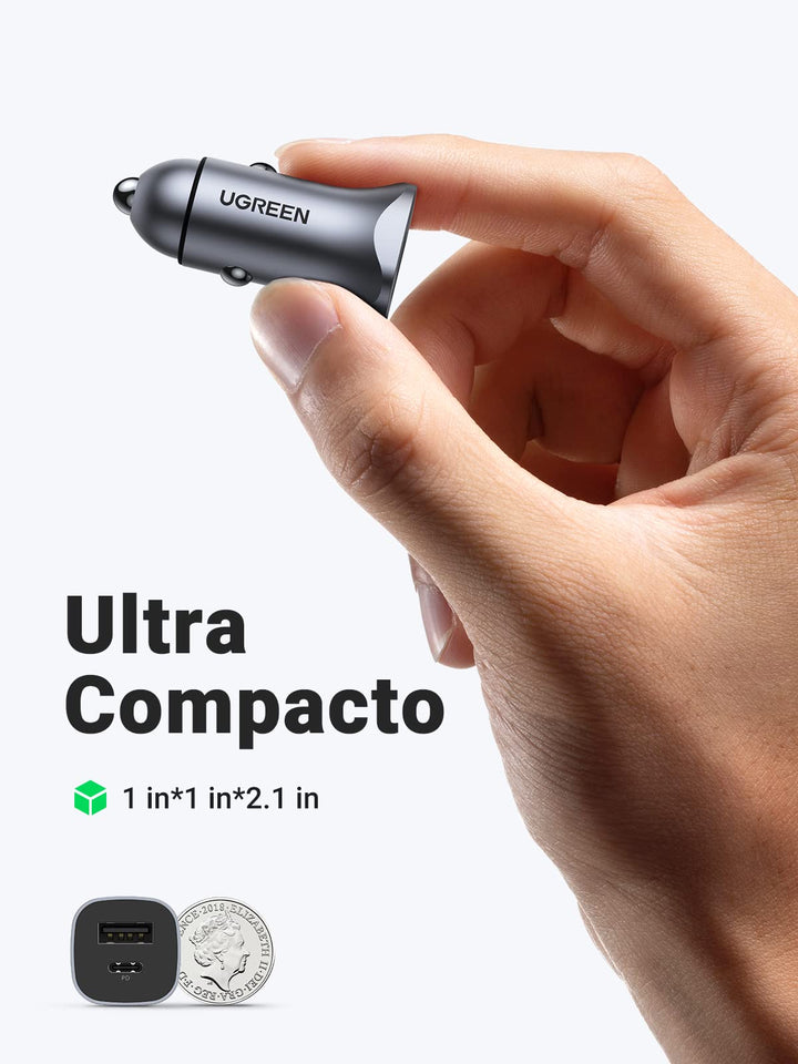 UGREEN 30W Cargador de Coche USB C USB A con Cable 1M