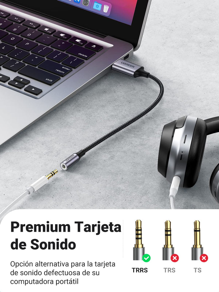 UGREEN Tarjeta de Sonido Externa Adaptador de Audio USB a 3,5 mm