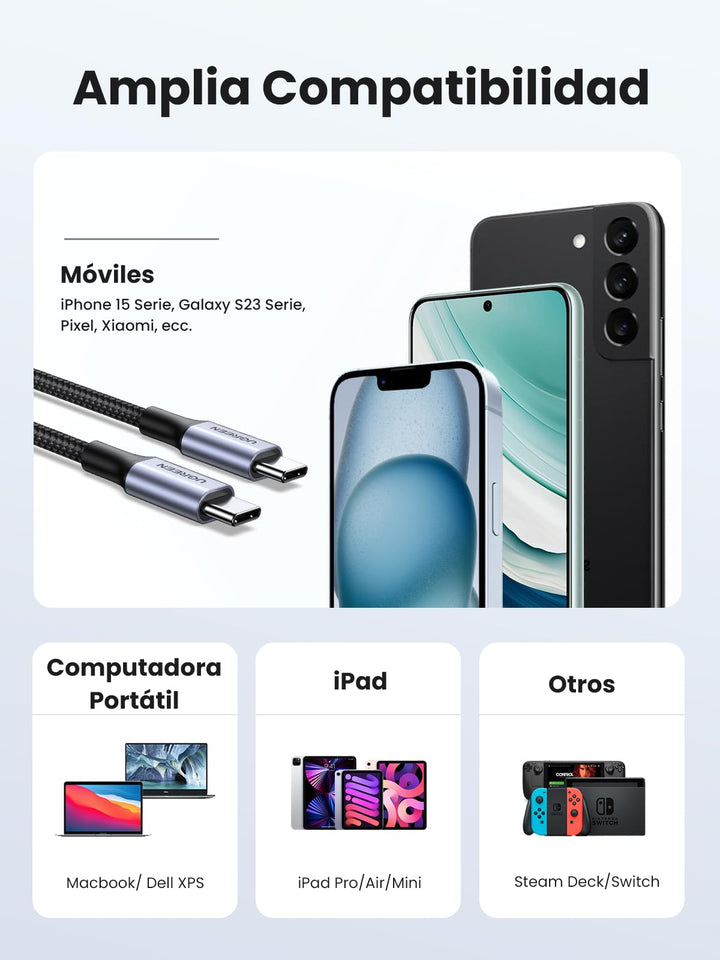 UGREEN Cable USB C a USB C 60W PD 3.0, Cable Tipo C Carga Rápida