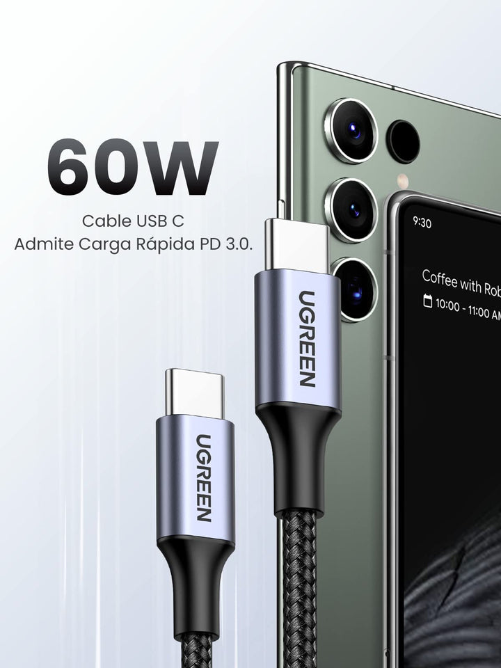 UGREEN Cable USB C a USB C 60W PD 3.0, Cable Tipo C Carga Rápida