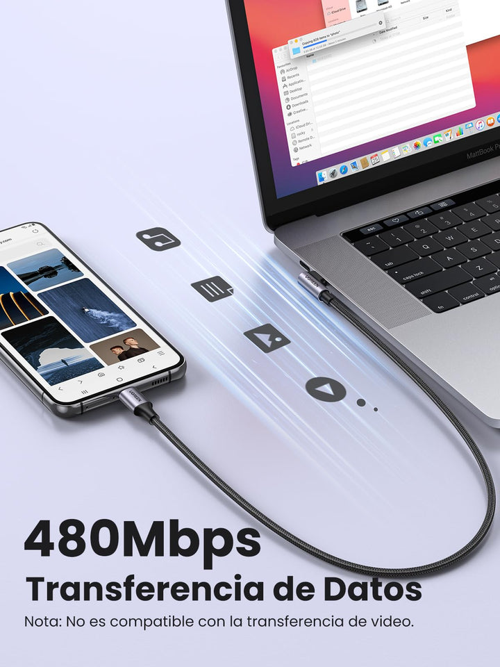 UGREEN Cable Tipo C de 60W con Ángulo Recto y PD 3.0