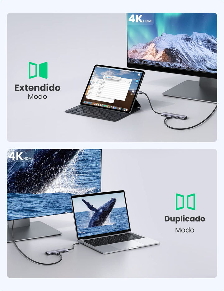 UGREEN HUB USB C, Adaptador USB C a 4K HDMI, 2-Puerto USB 3.0, Lector Tarjeta SD TF y USB C 100W Power Delivery, USB C Hub Compatible con Macbook Pro Air M2 M1 Steam Deck, Galaxy S22, iPad