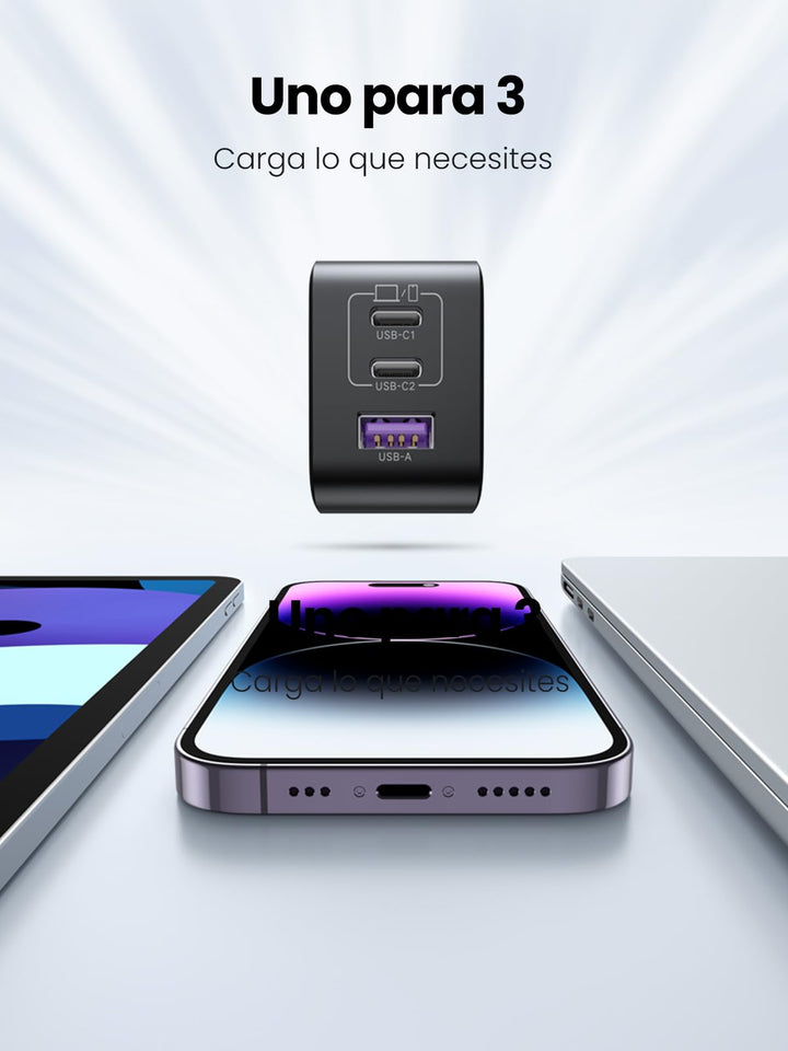 UGREEN Nexode 65W 3 Puertos USB C GaN Cargado