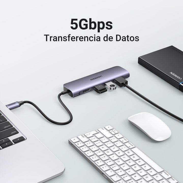 UGREEN Revodok Hub USB C 6 En 1 Adaptador USB C a HDMI 4K 3 Puertos