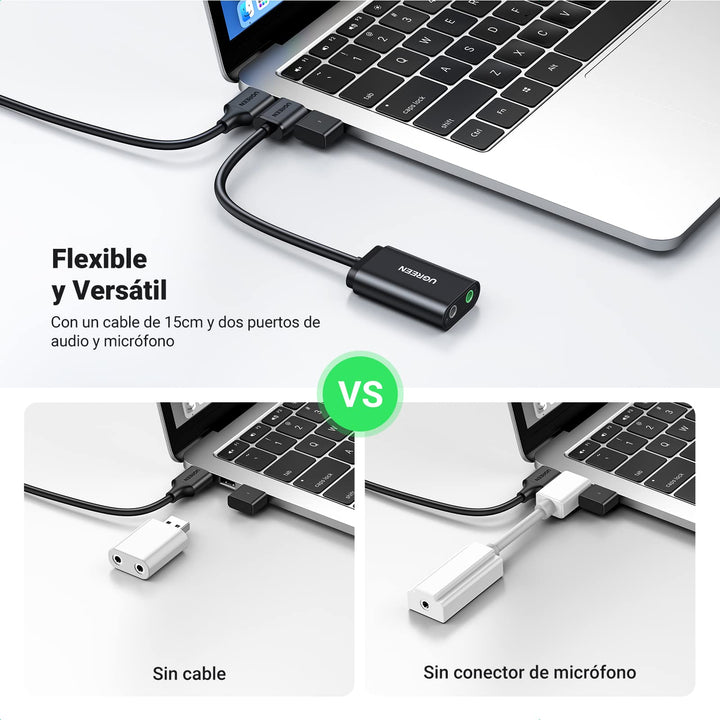 UGREEN Tarjeta de Sonido USB Externa Soporta Auriculares y Micrófono